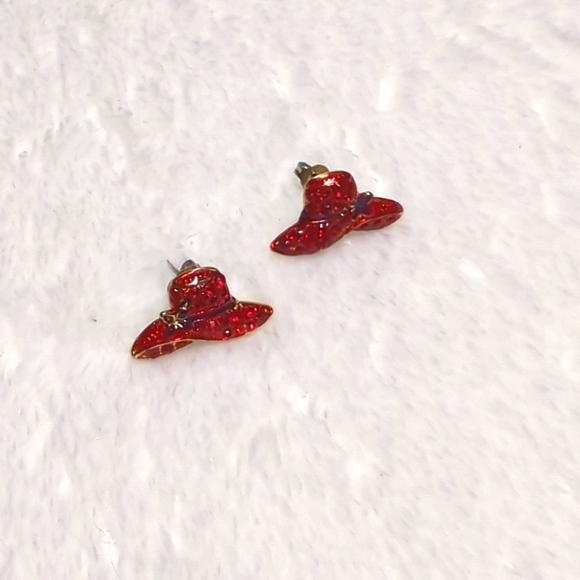 Vintage 1990's Red Hat Society Rhinestone Pierced Earrings - Picture 1 of 9